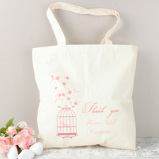 Pink Bird Flower Girl Personalised Cotton Tote Bag