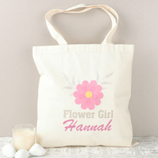 Pink Daisy Flower Girl Personalised Cotton Tote Bag
