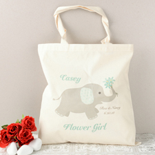 Aqua Elephant Flower Girl Personalised Cotton Tote Bag