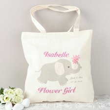 Pink Elephant Flower Girl Personalised Cotton Tote Bag