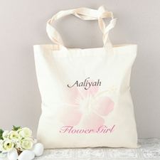 Pink Hibiscus Flower Girl Personalised Cotton Tote Bag