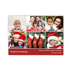 Personalised 6 Photo Very Merry  Red Invitation Holiday Cards