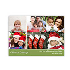 Personalised 6 Photo Very Merry  Green Invitation Holiday Cards