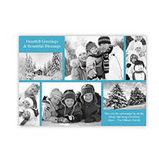 Personalised 6 Photo Christmas Blessing  Blue Invitation Holiday Cards