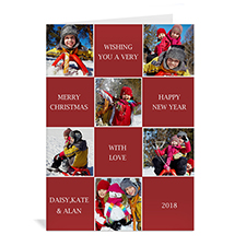 Custom Printed 6 Photo Collage Merry Merry Merry  Red Greeting Card