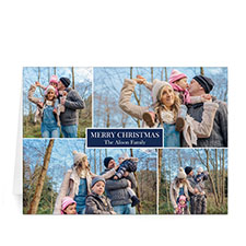 Custom Printed 4 Photo Collage Love Piece Joy  Blue Greeting Card