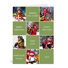 Custom Printed 6 Photo Collage Merry Merry Merry  Green Greeting Card