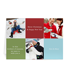 Custom Printed 3 Photo Collage Merry Glee  Red Greeting Card