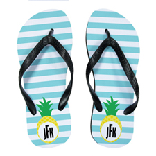 Aqua Stripe Pineapple Personalised Flip Flops, Men Medium