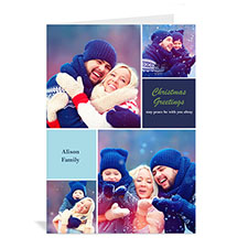 Custom Printed 4 Photo Collage Christmas Wish  Blue Greeting Card