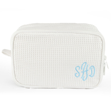 Monogrammed Embroidered White Cotton Waffle Weave Cosmetic Bag