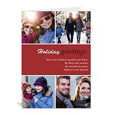 Custom Printed 4 Photo Collage Peace On Earth  Red Greeting Card