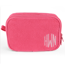 Monogrammed Embroidered Hot Pink Cotton Waffle Weave Cosmetic Bag