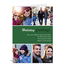 Custom Printed 4 Photo Collage Peace On Earth  Green Greeting Card