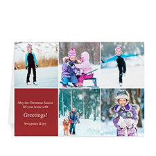 Custom Printed 5 Photo Collage Year In Review  Red Greeting Card