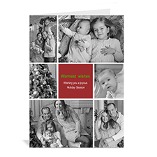 Custom Printed 6 Photo Collage Classic Greetings  Red Greeting Card