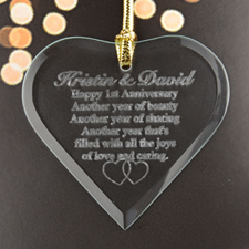 Anniversary Heart Personalised Engraved Glass Ornament
