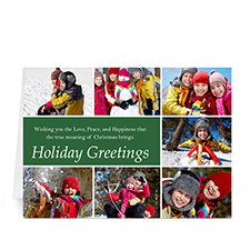 Custom Printed 7 Photo Collage Merry Mod  Green Greeting Card