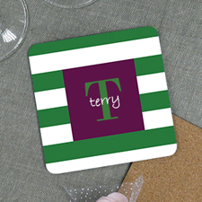 Green Stripe Personalised Cork Coaster