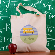 Blue Stripe School Bus Personalised School Tote Bag