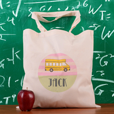 Pink Stripe School Bus Personalised School Tote Bag