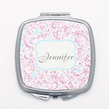 Pink Floral Personalised Square Mirror