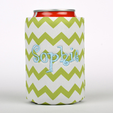 Lime Green Chevron Embroidery Personalised Can Cooler