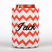 Red Chevron Embroidery Personalised Can Cooler