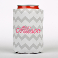 Grey Chevron Embroidery Personalised Can Cooler