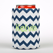 Navy Chevron Embroidery Personalised Can Cooler