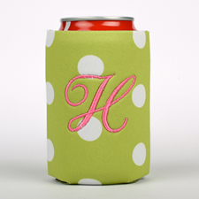 Lime Dot Embroidery Personalised Can Cooler