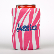 Fuchsia Zebra Embroidery Personalised Can Cooler
