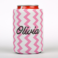 Pink Zig Zag Embroidery Personalised Can Cooler