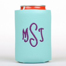 Aqua Monogrammed Personalised Embroidered Can Cooler