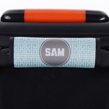 Aqua Grey Greek Key Personalised Luggage Handle Wrap