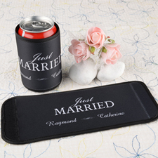 Just Married Personalised Can And Bottle Wrap Black