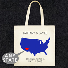 State Map Personalised Wedding Tote Bag