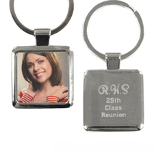 Personalised Photo Engraved Back Metal Square Keychain