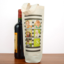 Black Stripe Collage Personalised Cotton Wine Tote Bag