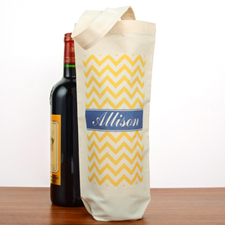 Yellow Chevron Personalised Cotton Wine Tote Bag