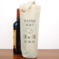 Two Hearts Wedding Thank You Personalised Cotton Wine Tote Bag