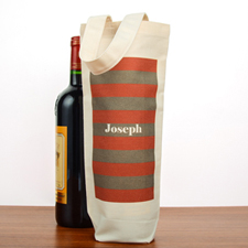 Red Grey Stripe Personalised Cotton Wine Tote Bag