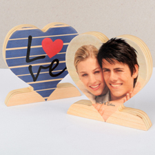 Stripe and Love Wooden Photo Heart
