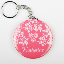 Pink Damask Personalised Button Keychain