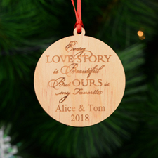 Love Story Christmas Personalised Wood Ornament