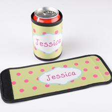 Lime Pink Polka Dots Personalised Can And Bottle Wrap
