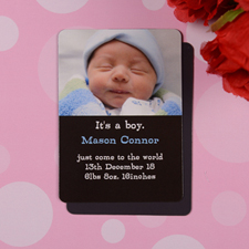 Personalised Baby Boy Black Birth Announcement Photo Magnet
