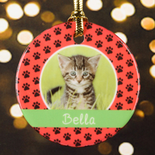 Cat Pet Personalised Photo Porcelain Ornament, Red