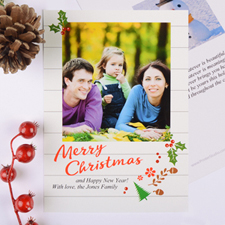 Rustic Floral Personalised Photo Christmas Card