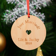 Just Married Personalised Engraved Wooden Ornament